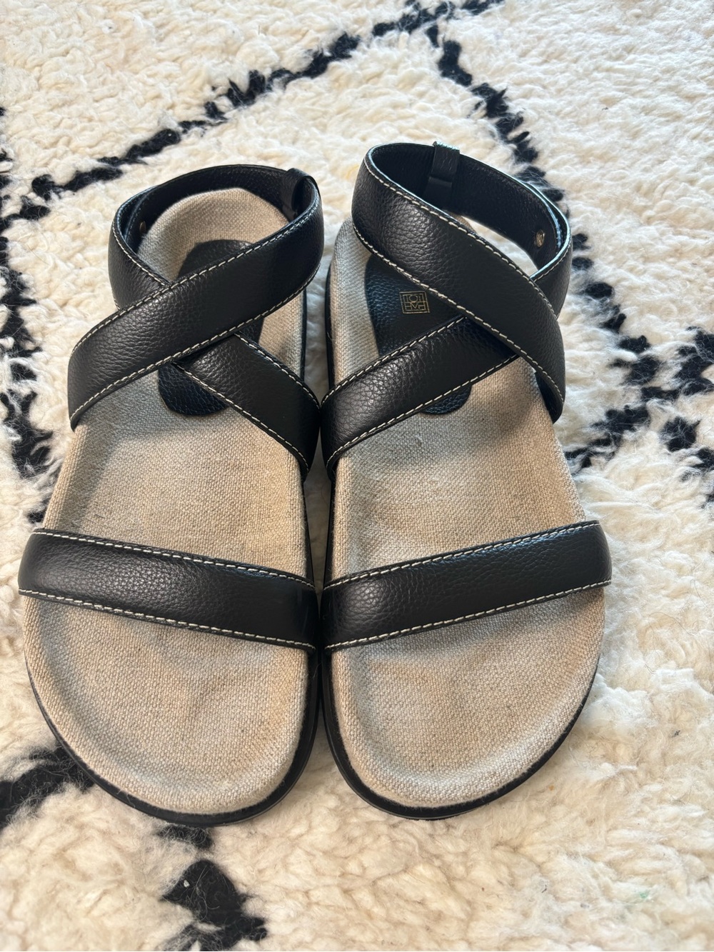 Toteme Black Leather Slingback Sandals, size 8